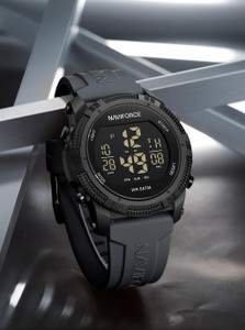 NAVIFORCE NF7104 Grey silicone light weight strap multi-function round dial Digital Watch - For Men