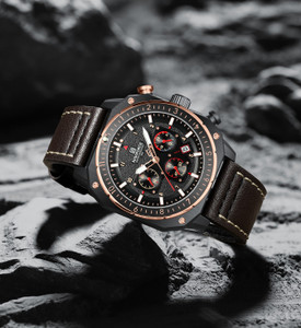 NAVIFORCE NF8057 Brown chronograph dial with brown leather strap travel quartz Analog Watch  - For Men