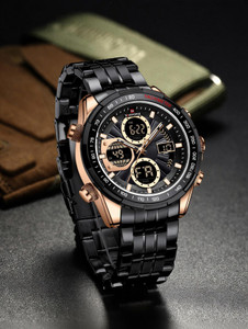 NAVIFORCE NF9197-GG Black and rose gold color digital sporty and professional look stylish gentlemen Analog-Digital Watch  - For Men