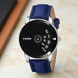 Paidu BLK-PAIDU-BLU-L Unique Chakri Hands Aerrow Design Stylish Spinner Dial Blue Leather Strap Analog Watch  - For Boys