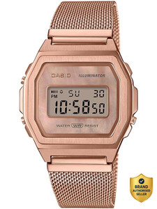 CASIO A1000MPG-9EF Vintage Rose Gold Dial Stainless Steel Mesh Band Digital Watch - For Men & Women