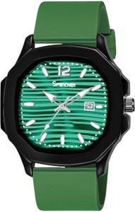 Spencher Vintage 6600 Vintage Date Working Square Green Dial Premium Silicone Strap Boys Analog Watch  - For Men
