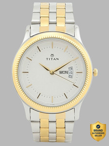 Titan NP1824BM01 Titan With Day & Date White Dial Silver & Gold Stainless Steel Strap Analog Watch  - For Men