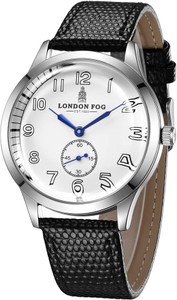 London Fog Vintage White Dial, Black Leather Strap, Luminous Numerals, Curved Mineral Glass Brixton Collection Vintage White Dial Luminous Numerals Curved Mineral Glass Analog Watch - For Men