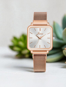 JAINX Rose Gold Mesh Magnet Chain Analog Watch - For Women