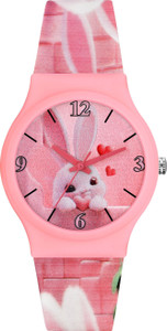 Loretta LT-717 Cute Bunny Cartoon Rabbit Print Dial with Pink Silicone Strap Waterproof Kids घड़ी - लड़कियों के लिए