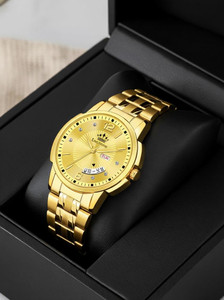 LIMESTONE Day & Date Original HMTS Gold Plated Adjsutable HMTS Bracelet Quartz Analog Watch - For Men