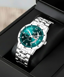 LOIS CARON LCS-8326 Trending Day & Date Series Stainless Steel Green dial wrist watch Chain for Boy Analog Watch  - For Men