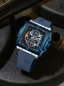 NAVIFORCE NF8064 Elegant Square Silver& Blue accents chronograph dial with Blue Silicon strap Analog Watch  - For Men