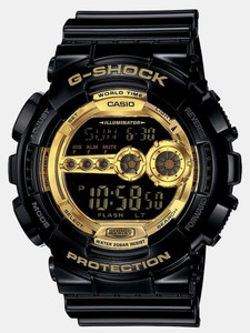 CASIO G340 G-SHOCK GD-100GB-1DR Black-Gold Dial Black Resin Strap डिजिटल घड़ी - पुरुषों के लिए
