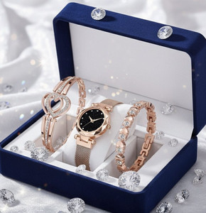 BRAIN NEW DIMOND DIAL MAGNET STRAP WITH ROSEGOLD TWO BRACLERT COMBO SET FOR WOMEN Analog Watch  - For Girls