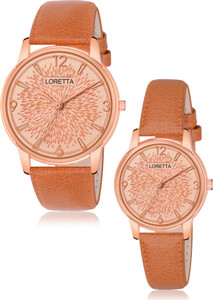 Loretta Rose Gold Dial Tan Leather Belt Men & Women Analog Watch - For Couple