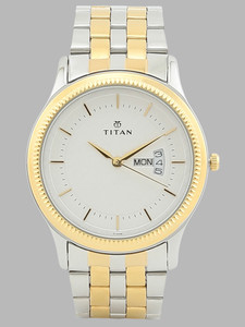 Titan NP1824BM01 Titan With Day & Date White Dial Silver & Gold Stainless Steel Strap Analog Watch  - For Men