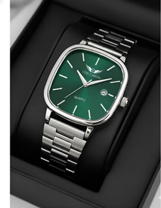 LOIS CARON LCS-8392 Square Unisex Date Display Analog Watch with Green Dial Stainless Steel Analog Watch  - For Men & Women