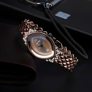 Lucifer DRW025 - Brown chain watch for women Women Watches Quartz Diamond Oval Ladies Watch Stainless Steel jewelery Bracelet Analog Watch  - For Women