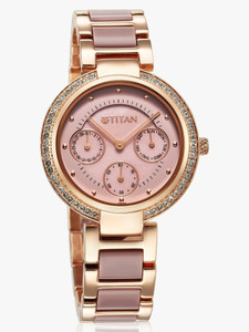 Titan Acetate Glam Titan Acetate Multifunction Pink MOP Dial Pink & RoseGold Strap Analog Watch - For Women