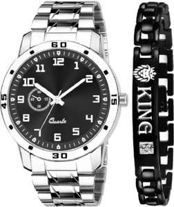 Shivark Unique Formal Look Black Dial Watch and King Diamond Bracelet Combo For Men Analog Watch  - For Boys