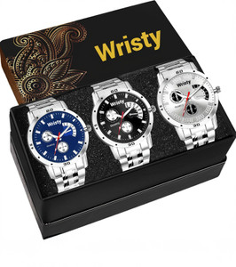 Wristy Premium Collection of 3 Black blue and Silver Analog Watch-For Men Analog Watch  - For Men