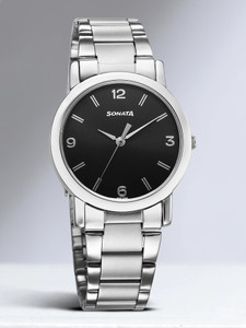 SONATA Classique Sonata ClaStainless Steelic Black Dial Silver Stainless Steel Strap Analog Watch  - For Men