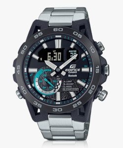 CASIO ECB-40DB-1ADF Edifice Black Dial Silver Stainless Steel Band Analog-Digital Watch  - For Men