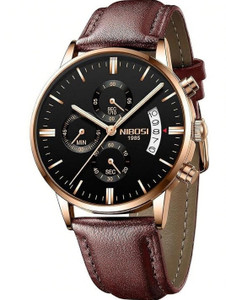 NIBOSI Chronograph Leather Strap Watch for Men - Image 6