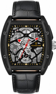 FRANKTIME Gears of Time Square Skeleton Dial Mens Watch | Analog Quartz Movement | Black Strap Watch Analog Watch  - For Men