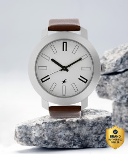 Fastrack NP3120SL01 Fastrack Bare Basics White Dial Brown LeatherStrap Analog Watch  - For Men