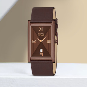 Leather Thin Mens Watches With Date NOVA Brown Date Watch Brown