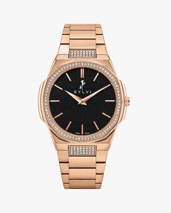 Sylvi Blade-Crystal Black Rose Gold Steel Men's Watch - Image 6