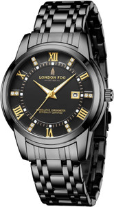 London Fog Black Dial and Steel Strap, Metal Case, Date Display, Luminous Hands Hour Marker Regent Collection Black Dial Metal Case Date Luminous Hands Hour Marker Analog Watch - For Men
