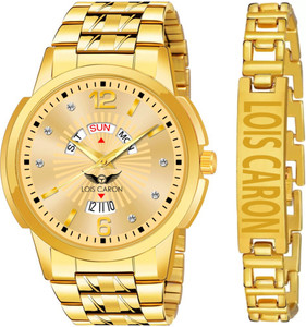 LOIS CARON LCS-9164 Combo Set of Original Gold Plated Day & Date Functioning With Bracelet for Boys Analog Watch  - For Men