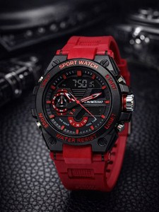 Chaxigo Classic Black Dial Red Silicone Strap Cronograph Analog-Digital Watch - For Men