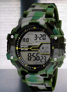 SHURAI GREEN_ARMY_SPORTS Military Green Army Comfort Sport Water&Shock Resistance Alarm Watch Wrist Digital Watch - For Boys