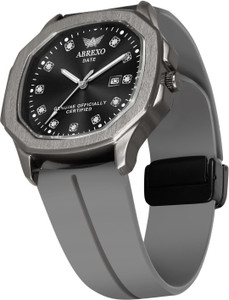 ABREXO Abx5845-Black Dial Grey Magnetic Silicone Strap Gun Metal Black Dial Grey Silicon Magnet Strap Date Working Analog WatchFor Boy Analog Watch  - For Men