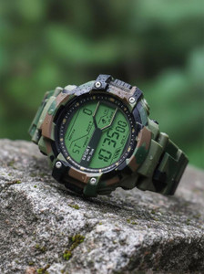 Trex CH_012 Sport Green Army Pattern Multi Function Stop Watch Alarm Water&Shock Resistance Digital Watch - For Boys