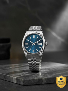 French Connection fc Men's Analog Silver Watch | Dated Blue Sunray Round Dial Analog Watch  - For Men