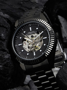 French Connection Men's Black Automatic Watch | Black Textured Square Dial Analog Watch  - For Men
