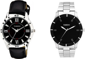 Tarido Master piece black dial black leather stainless steel strap combo pack analog wrist Analog Watch  - For Men