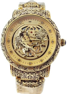 Forum Analog Watch, Tiger Design, Ornate Band with Date Display Luxury Men's Watch with Black Strap-Analog Display Analog Watch  - For Men