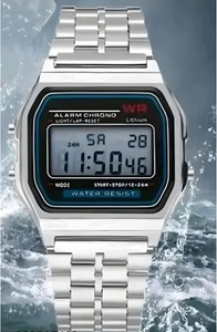 Timofy Waterproof silver Digital Watch Stopwatch Alarm Stainless Strap Trendy Chain Strap Series Digital Watch  - For Men & Women