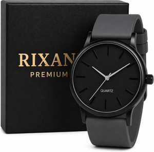 Rixan Black Dial Dark Grey Strep Quartz Watch Black Dial & Grey Strap Analog Watch for Men | Stylish Quartz | Classic Design Analog Watch  - For Men