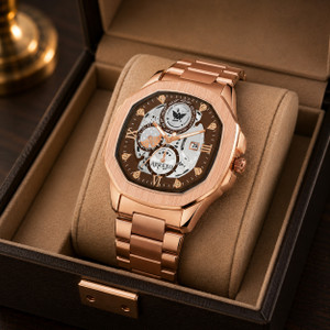 ABREXO Abx8312 Brown Rosegold Bracelet GODFATHER Square Chrono Look Brown Dial Date Working Stainless Strap For Boys Analog Watch  - For Men