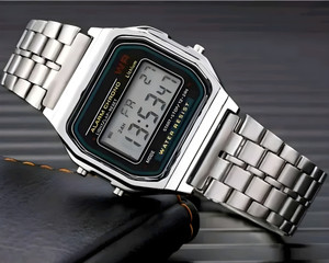 Timofy silver Digital Watch Waterproof Stopwatch Alarm Stainless Strap Trendy Chain Strap Series Digital Watch  - For Men & Women
