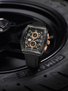 NAVIFORCE 8052 Rosegold & Black Luminous Hollow Dial with three chrongraph function Analog Watch  - For Men