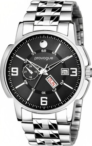 PROVOGUE Sliver Chain Day & Date Display Original Sliver Plated Day and Date Funtioning Analog Watch - For Men