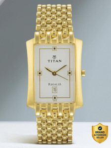 Titan NP1927YM04 Titan Regalia With Date Beige Dial Gold Stainless Steel Strap Analog Watch - For Men