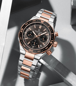 NAVIFORCE NF8049 professional craftmanship timepeice Unique temperament Silver Rosegold bracelet strap with Grey chronograph dial घड़ी - पुरुषों के लिए