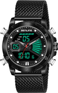 Benling BL-1038-BLK Ana-Digital Watch with EL Luminous Backlight Day Date Month Display Alarm Stopwatch Milanese Mesh Band for Sports Formal Casual Purpose Analog-Digital Watch  - For Men