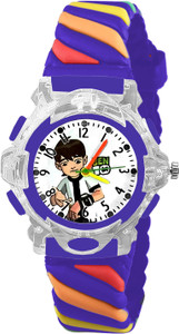 Time Up Cartoon Design New Arrival Glowing Light Cartoon Dial Rainbow Strap 3-10 years Small Kids Analog Watch  - For Boys & Girls