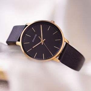 SONATA Sonata 2 Quartz Black Dial Black Leather Strap Analog